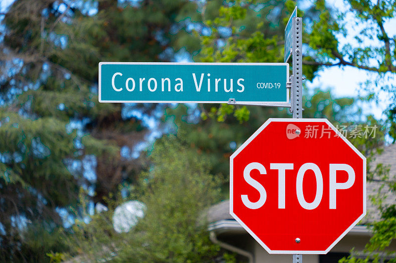 阻止冠状病毒街道标志- Covid-19